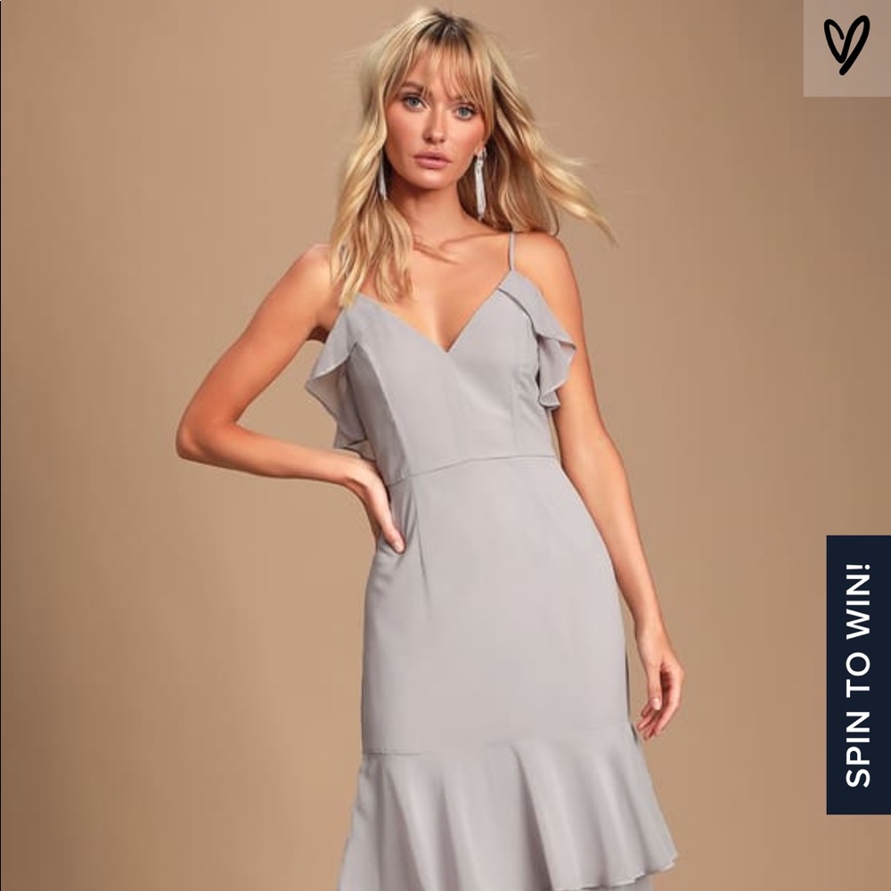 Cherish the Moment Light Grey Ruffled Maxi Dress